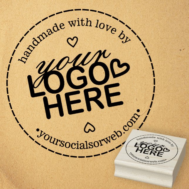 Handmade with Love Logo Rustic Rubber Stamp (Handmade with Love Custom Logo Rustic Modern Rubber Stamp)