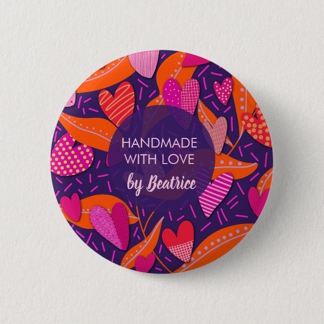 Handmade with Love Modern Hearts Pattern  2 Inch Round Button (Front)
