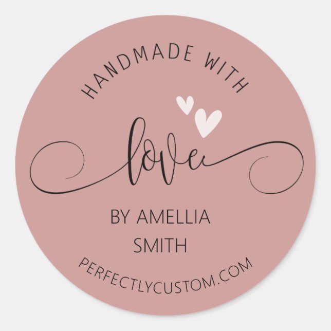 Handmade With Love name URL Business  Classic Round Sticker (Front)