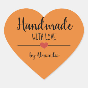 Handmade with love orange script heart sticker