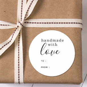 Handmade with Love Personalized Black and White Classic Round Sticker