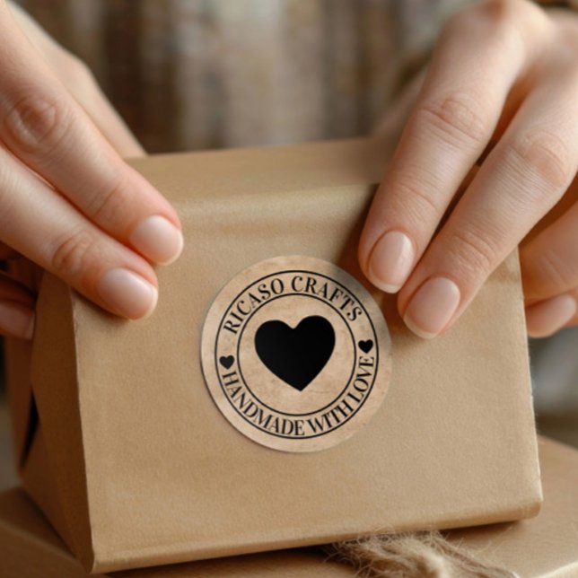 Handmade with love personalized classic round sticker (Handmade with love personalized classic round stickers by Ricaso. For your craft business)