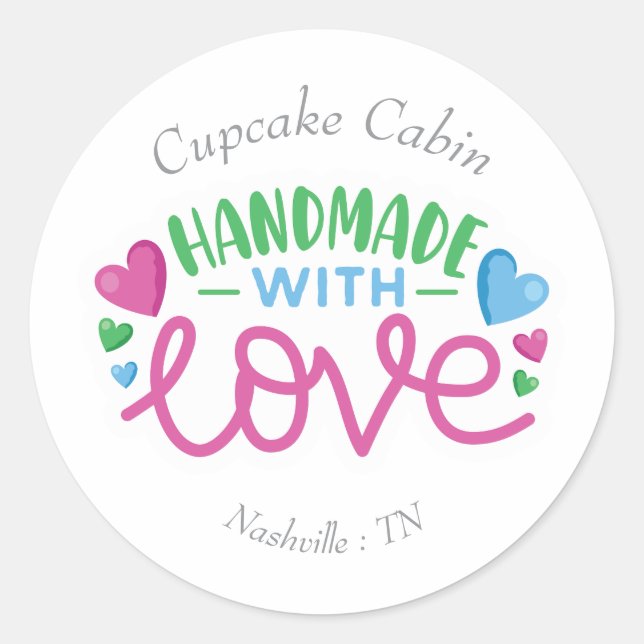 Handmade with Love Personalized Classic Round Sticker (Front)