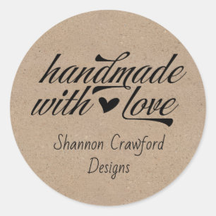 Handmade with Love Personalized Kraft Look Classic Round Sticker