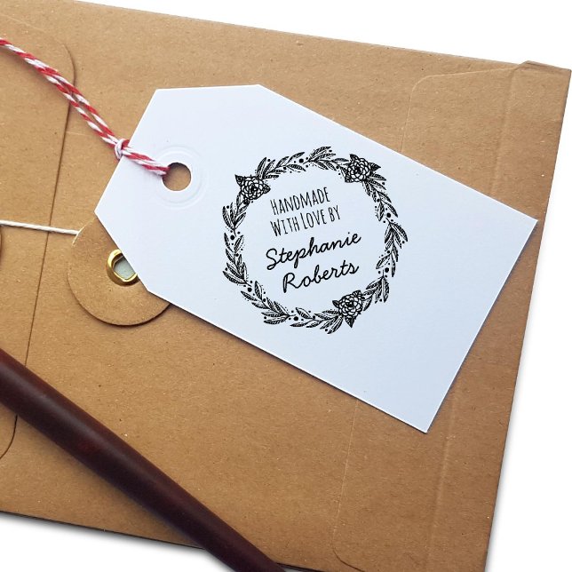 Handmade With Love Personalized Round Rubber Stamp (Creator Uploaded)