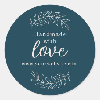 Handmade With Love petrol blue business Classic Round Sticker