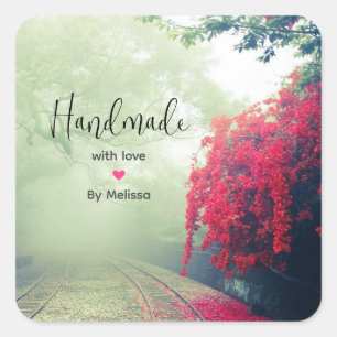 Handmade with Love Photo of Misty Train Tracks Square Sticker