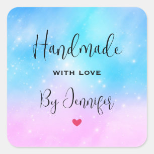 Handmade with Love Pink and Blue Gradient Sky Square Sticker