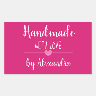 Handmade with love pink script name sticker