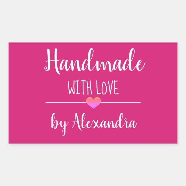 Handmade with love pink script name sticker (Front)