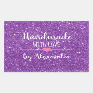 Handmade with love purple glitter script sticker