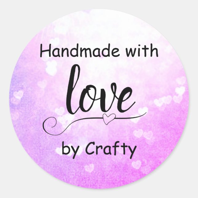 Handmade with Love Purple Pink Ombre Heart Package Classic Round Sticker (Front)