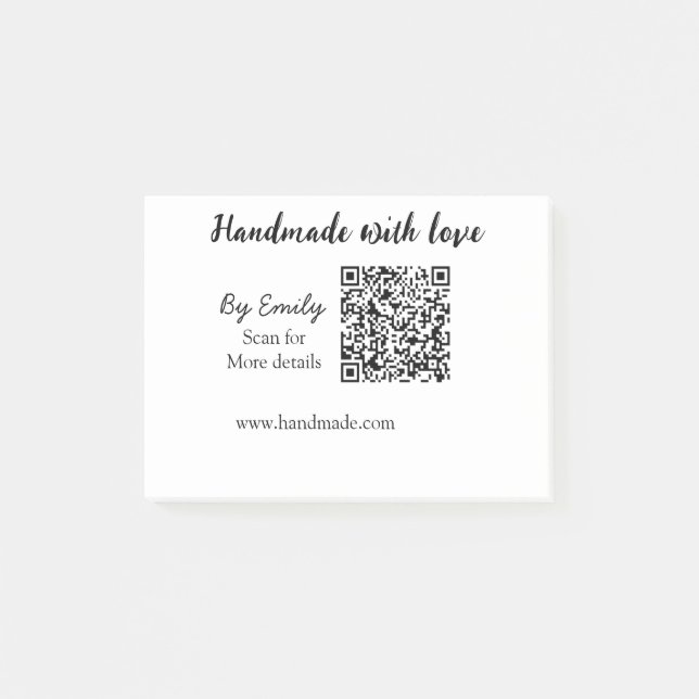 Handmade with love Q R code small business website Post-it Notes (Front)