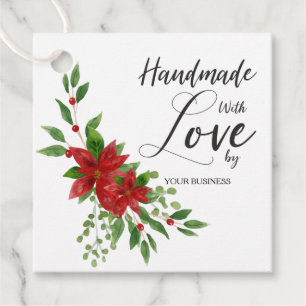 Handmade with Love Quote with Poinsettias Favour Tags