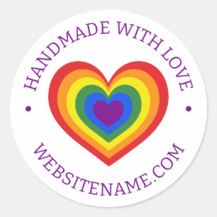 Handmade With Love Rainbow Heart Custom Website Classic Round Sticker