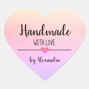 Handmade with love rainbow script  heart sticker