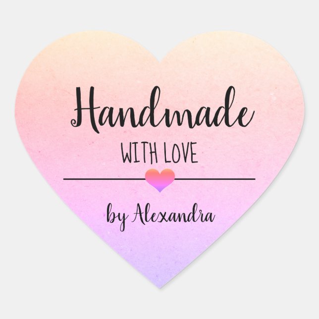 Handmade with love rainbow script  heart sticker (Front)