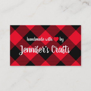 Handmade with Love Red and Black Buffalo Plaid Business Card