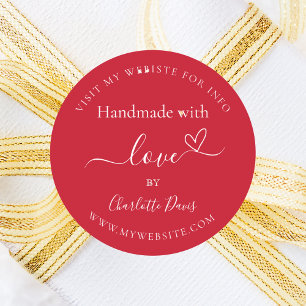 Handmade with love red name website classic round sticker