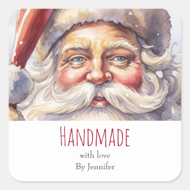 Handmade with Love Retro Jolly Santa Claus Square Sticker (Front)
