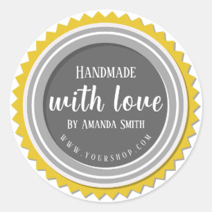 Handmade With Love Round Grey Sticker