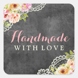 Handmade With Love Rustic Chalkboard Farmhouse Square Sticker