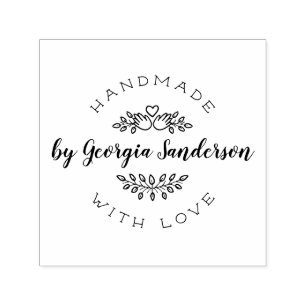 Handmade With Love Rustic Heart & Hands Sketch Self-inking Stamp