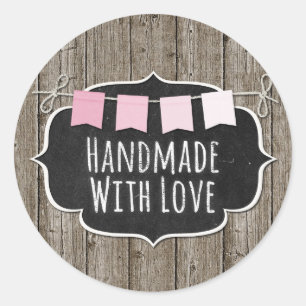 Handmade With Love Rustic Wood & Shabby Chic Chalk Classic Round Sticker