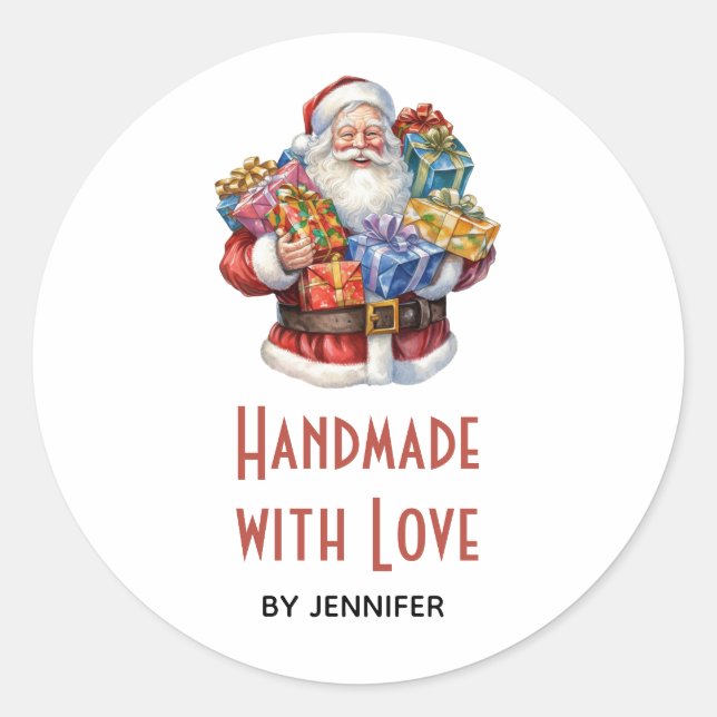 Handmade with Love Santa Claus Classic Christmas Classic Round Sticker (Front)