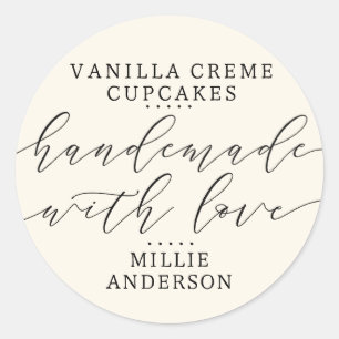 Handmade with Love Script Business Ecru Cream Classic Round Sticker