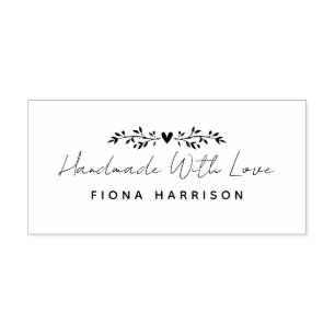 Handmade With Love Script Leaves Rubber Stamp