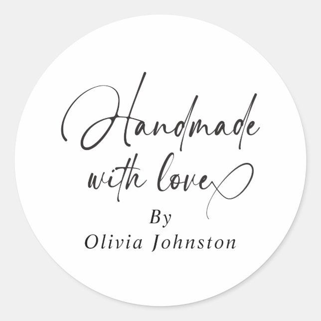 Handmade With Love Script Small Business  Classic Round Sticker (Front)