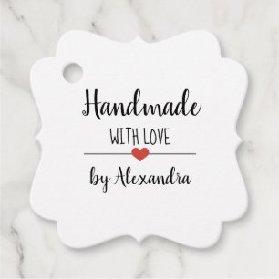 Handmade with love script white simple favour tags