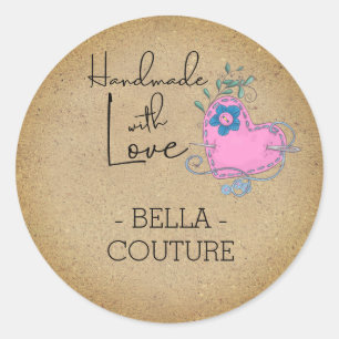 Handmade with Love Sewing Theme Custom Kraft Look Classic Round Sticker