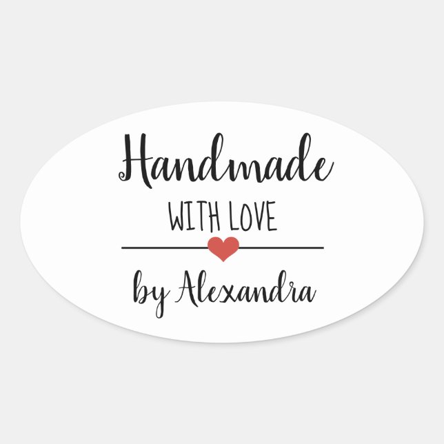 Handmade with love simple white script custom  oval sticker (Front)