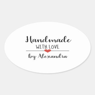 Handmade with love simple white script custom oval sticker