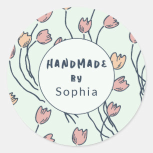 Handmade With Love Sketchy Floral   Cottage Sage Classic Round Sticker