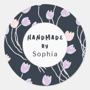 Handmade With Love Sketchy Floral Midnight Garden Classic Round Sticker
