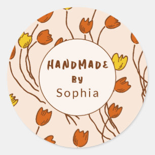 Handmade With Love Sketchy Floral Retro Palette Classic Round Sticker