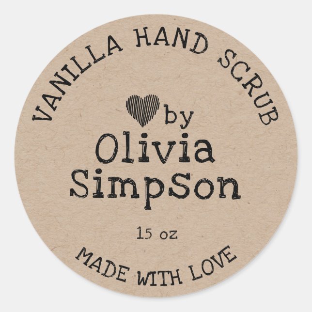 Handmade with Love Small Business Personalized Classic Round Sticker (Front)
