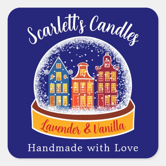 Handmade With Love Snowglobe Christmas Candle Square Sticker (Front)