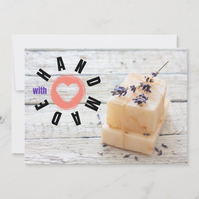 Handmade With Love Soap Business Lavender Peach Thank You Card (Front)