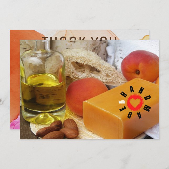 Handmade With Love Soap Maker Peach Almond Oil Thank You Card (Front/Back)