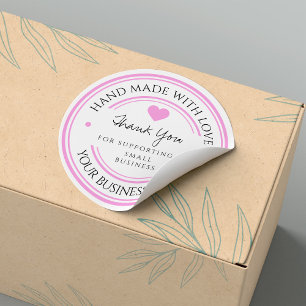 handmade with love thank you black pink sticker