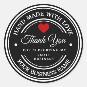 handmade with love   thank you  classic round stic sticker