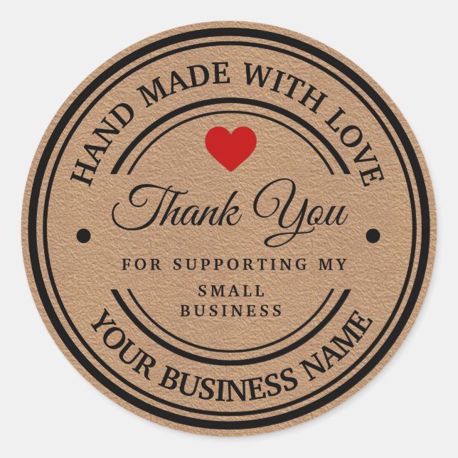handmade with love | thank you  classic round sticker (Front)