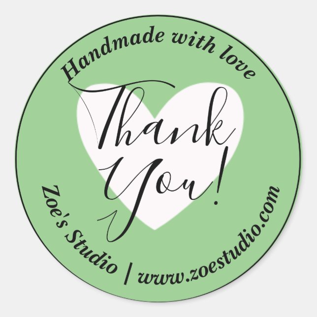Handmade with Love, Thank You! Small Business Classic Round Sticker (Front)