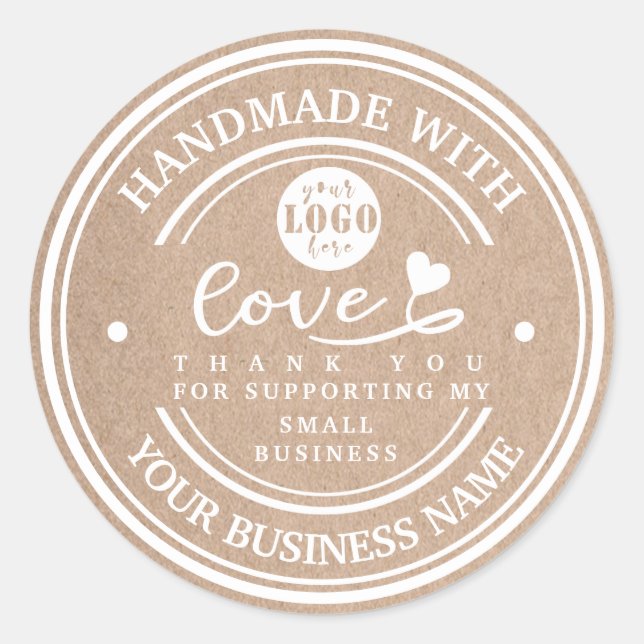 handmade with love | thank you | white logo classic round sticker (Front)