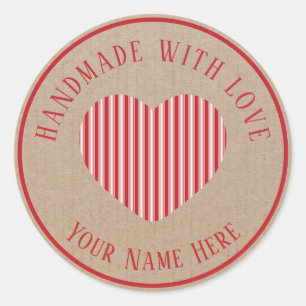 handmade with love traditional candy stripes classic round sticker