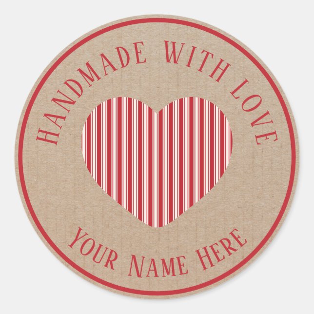 handmade with love traditional candy stripes classic round sticker (Front)